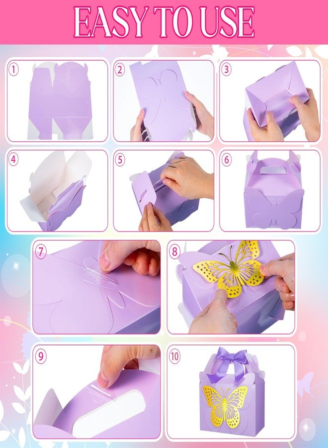 MotiMind 18 Pcs Butterfly Party Favor Box with 36 Pcs 3D Golden Butterfly and Bow Paper Candy Gift Boxes Goodie Treat Box for Birthday Baby Shower Wedding Party Supplies(Pink Blue Purple) - Image 4